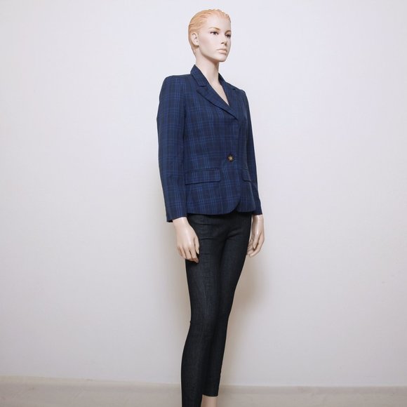 BB Dakota Plaid Cropped Blue Blazer - Picture 2 of 9